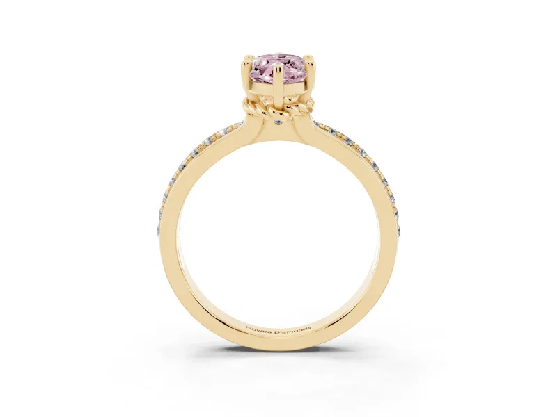 Marquise Channel Set Engagement Ring Setting for a Fancy Pink Lab-Grown Diamond | Rope Collar | Yellow Gold