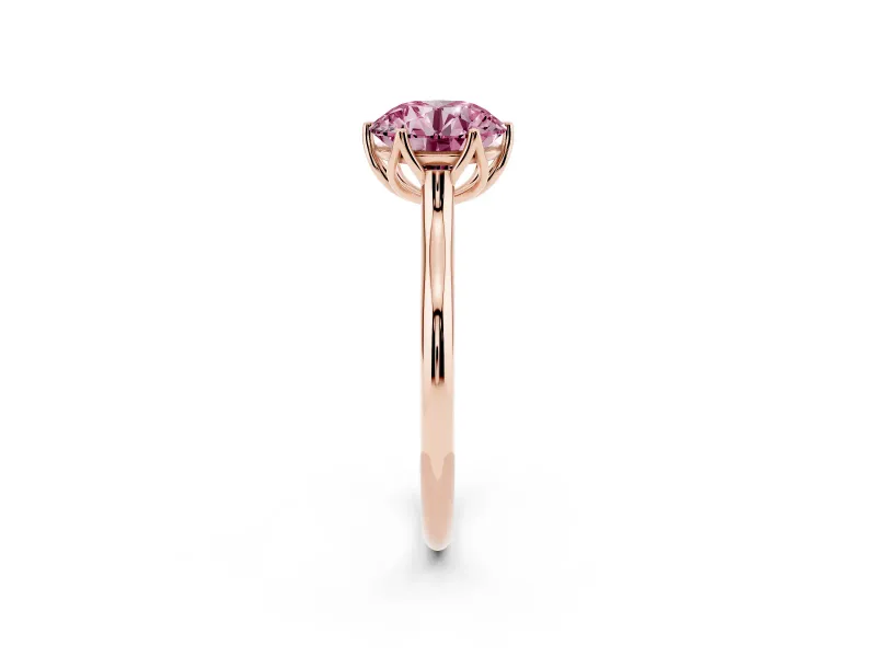 Fancy Pink Round Cut Diamond Solitaire Cathedral Ring Set in Rose gold with Prong Setting