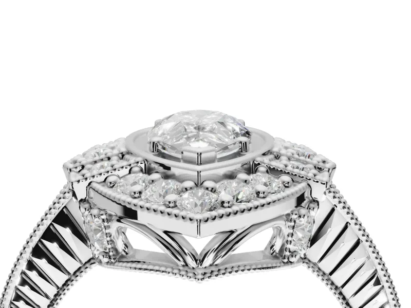 Pear-Shaped Vintage Halo Engagement Ring Setting | Art Deco Side Panels | Platinum