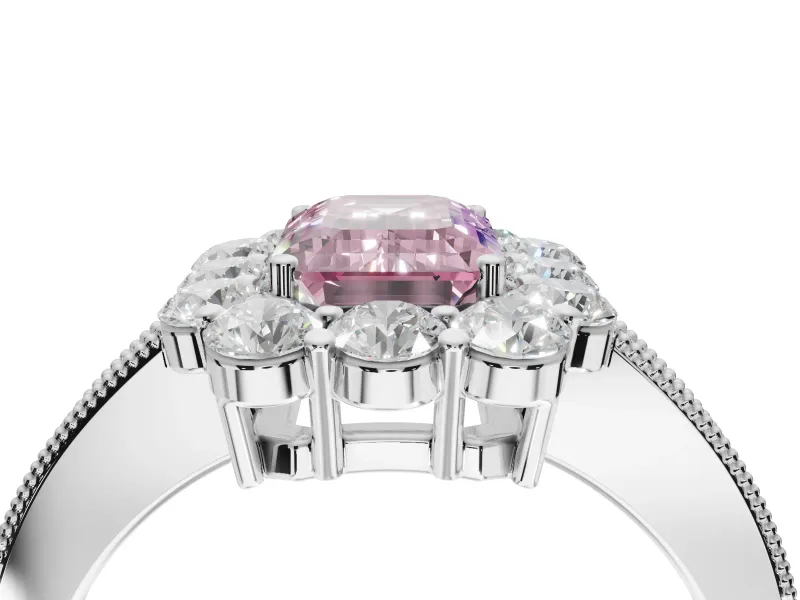 Emerald Cut Vintage Halo Engagement Ring Setting for a Fancy Pink Lab-Grown Diamond | Platinum