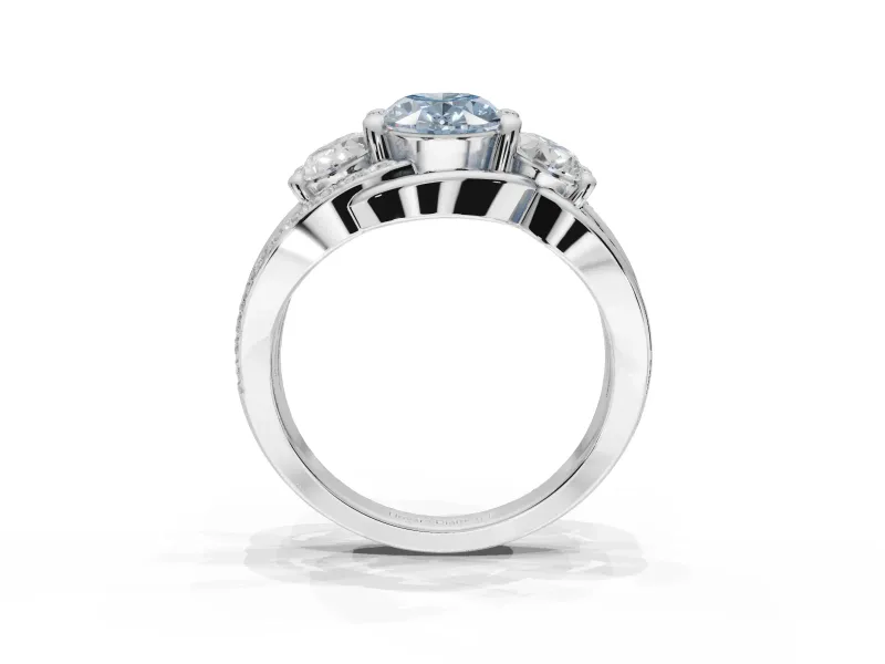 Oval Three Stone Engagement Ring Setting for a Fancy Blue Lab-Grown Diamond | Pavé Split Shank | Sterling Silver