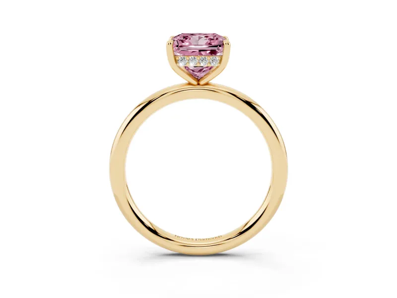 Princess Cut Hidden Halo Ring Setting for a Fancy Pink Lab-Grown Diamond | Yellow Gold