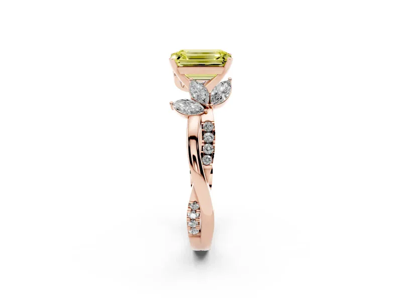 Emerald Cut Floral Vine Engagement Ring Setting for a Fancy Yellow Lab-Grown Diamond | Rose Gold