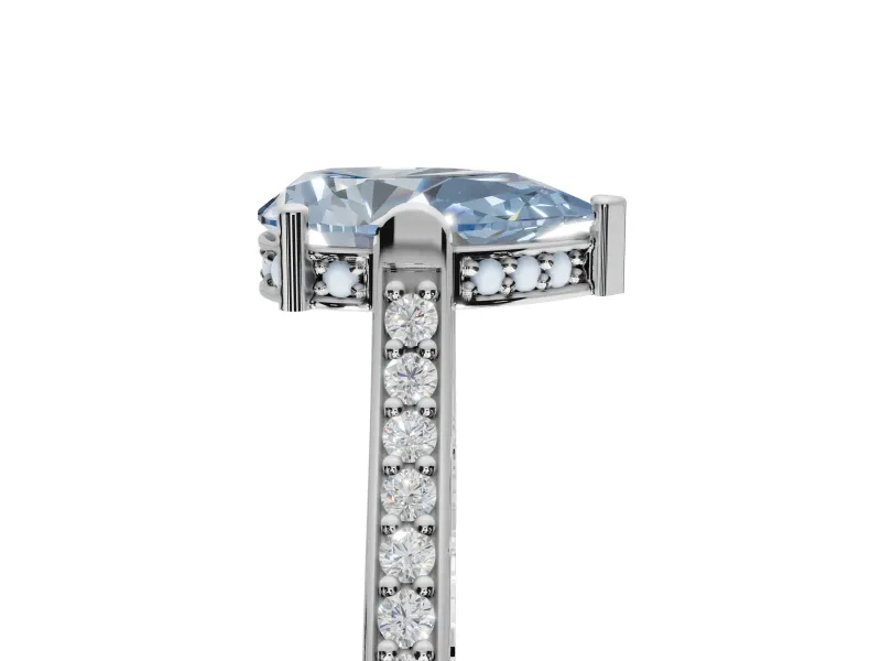 Pear-Shaped Vintage Cathedral Engagement Ring Setting for a Fancy Blue Lab-Grown Diamond | Carved Band | White Gold