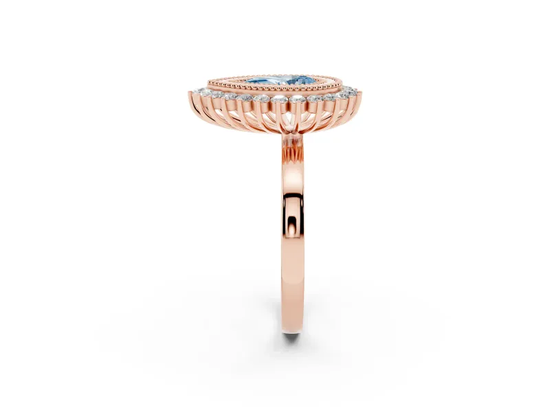 Pear-Shaped Bezel Halo Engagement Ring Setting for a Fancy Blue Lab-Grown Diamond | Rose Gold
