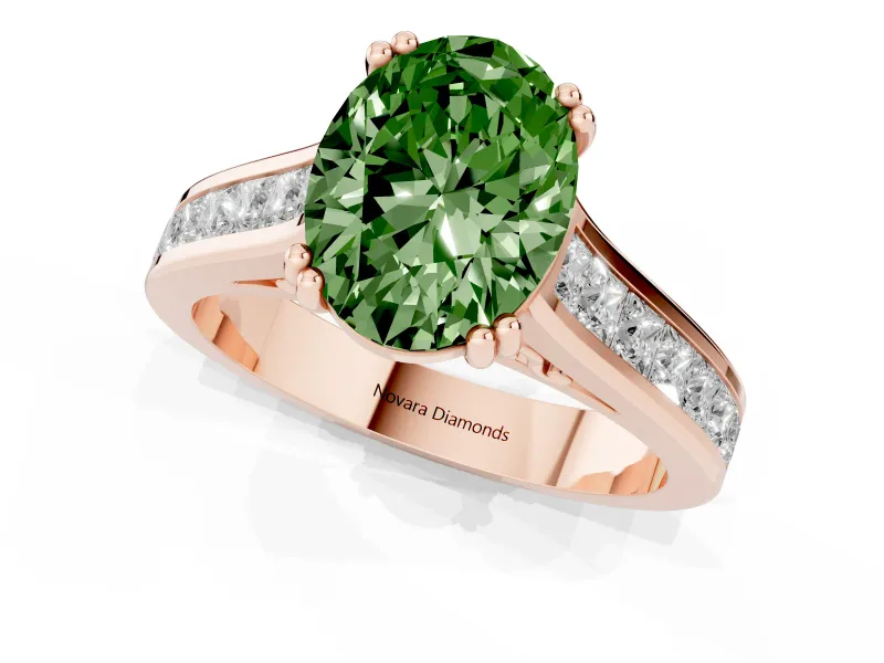 Oval Cathedral Channel Set Engagement Ring Setting for a Fancy Green Lab-Grown Diamond | Double Claw Prongs | Rose Gold