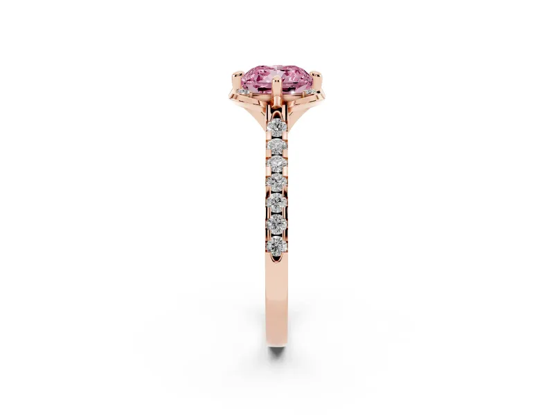 Cushion Cut Floral Petal Engagement Ring Setting for a Fancy Pink Lab-Grown Diamond | Petal Accents | Rose Gold