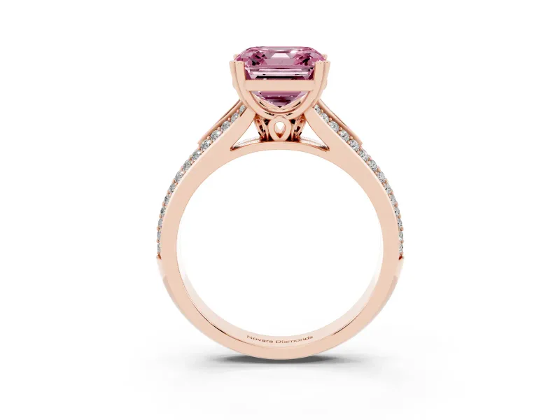 Asscher Cut Pave Split Shank Engagement Ring Setting for a Fancy Pink Lab-Grown Diamond | Double Claw Prongs | Rose Gold