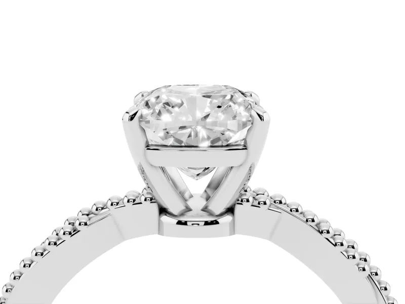 Cushion Cut Diamond Solitaire Ring Set in Silver with Twisted Band and Bead Prong Setting