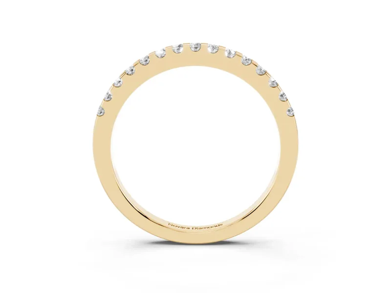 Round Diamond Pavé Half Eternity Band Set in Yellow gold with Shared Prong Setting