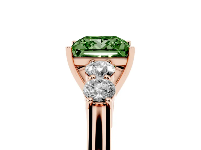 Princess Cut 5 Stone Engagement Ring Setting for a Fancy Green Lab-Grown Diamond | Rose Gold