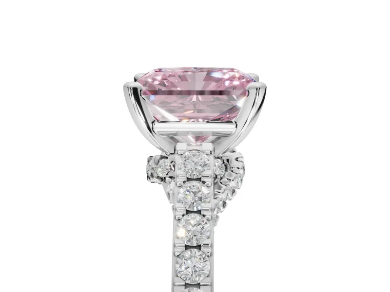 Radiant Cut Pavé Engagement Ring Setting for a Fancy Pink Lab-Grown Diamond | Crossover Gallery | Sterling Silver