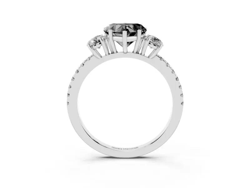 Fancy Black Heart Cut Diamond Three-Stone Ring Set in Silver with Pavé Band and Graduated Sides