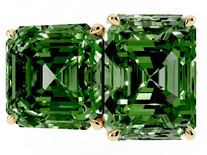 Fancy Green Asscher Cut and Emerald Cut Toi Moi Ring Set in Yellow gold with Prong Setting