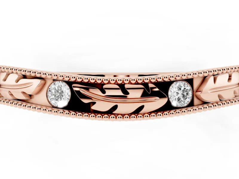Round Diamond Bezel Eternity Band Set in Rose gold with Milgrain Detailing