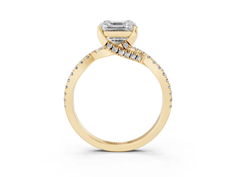 Asscher Cut Twisted Split Shank Pave Engagement Ring Setting | Pave Gallery | Yellow Gold