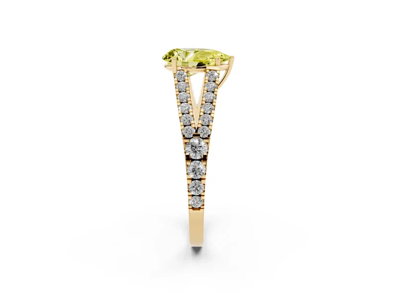Pear-Shaped Graduated Split Shank Engagement Ring Setting for a Fancy Yellow Lab-Grown Diamond | Yellow Gold