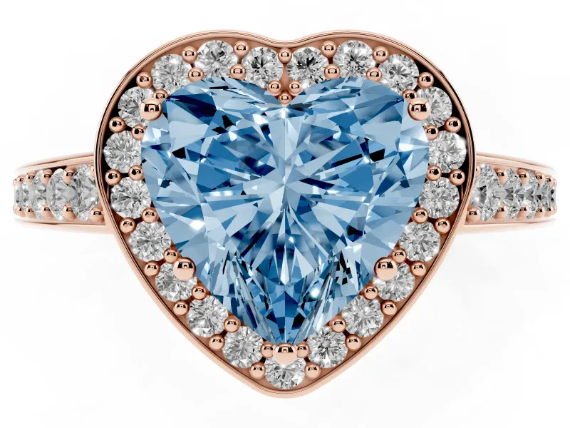 Heart-Shaped Framed Halo Engagement Ring Setting for a Fancy Blue Lab-Grown Diamond | Rose Gold