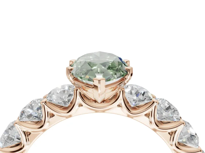 Marquise Side Stone Engagement Ring Setting for a Fancy Green Lab-Grown Diamond | Scalloped Prong Accents | Rose Gold