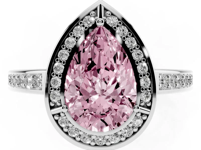 Fancy Pink Pear Cut Diamond Halo Pavé Split Shank Ring Set in Platinum with Prong Setting