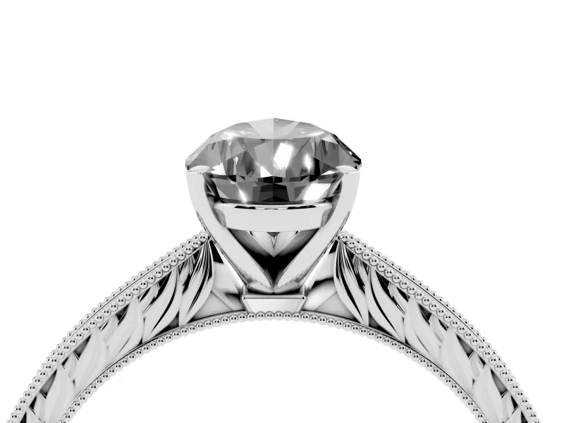 Fancy Black Pear Cut Diamond Solitaire Milgrain Engraved Band Set in Silver with Prong Setting