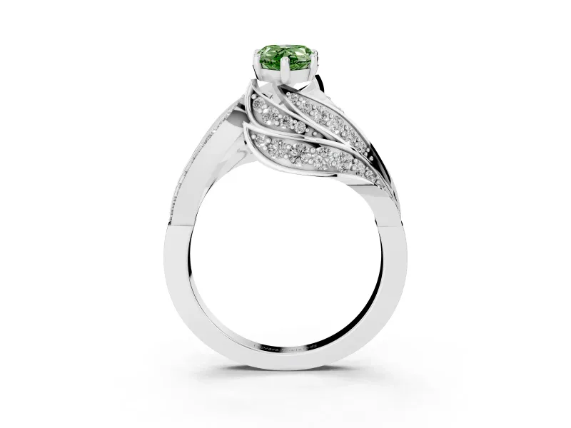 Fancy Green Pear Cut Diamond Solitaire Ring Set in Platinum with Layered Twist Pavé Band