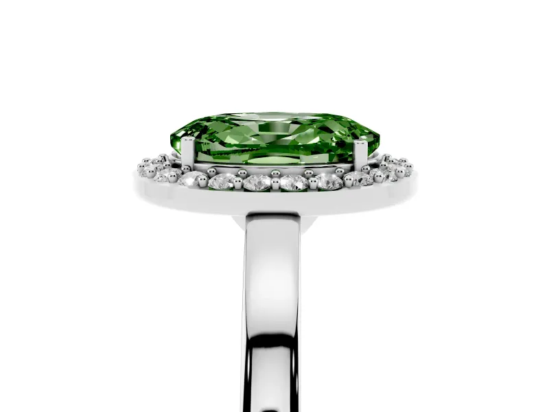 Fancy Green Oval Cut Diamond Halo Ring Set in Platinum with Solitaire Band and Prong Setting