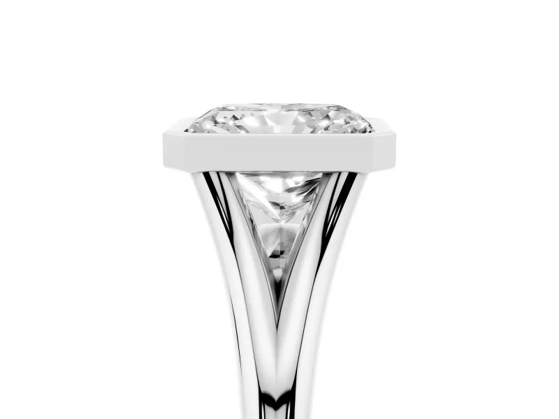 Bezel Set Radiant Cut Diamond Solitaire Ring Set in Platinum with Tapered Band