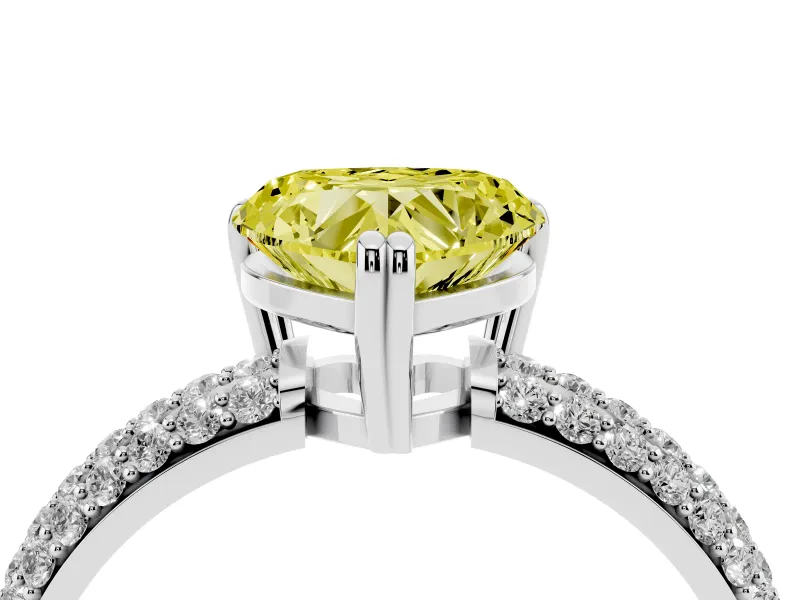 Heart-Shaped Three Row Pave Engagement Ring Setting for a Fancy Yellow Lab-Grown Diamond | Sterling Silver