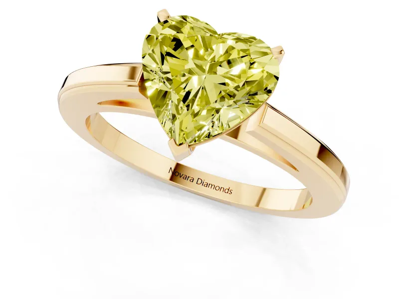 Heart-Shaped Solitaire Engagement Ring Setting for a Fancy Yellow Lab-Grown Diamond | Stepped Flat Band | Yellow Gold