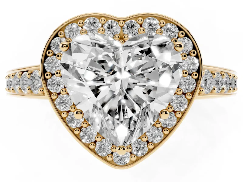 Heart-Shaped Framed Halo Engagement Ring Setting | Graduated Pavé Band | Yellow Gold