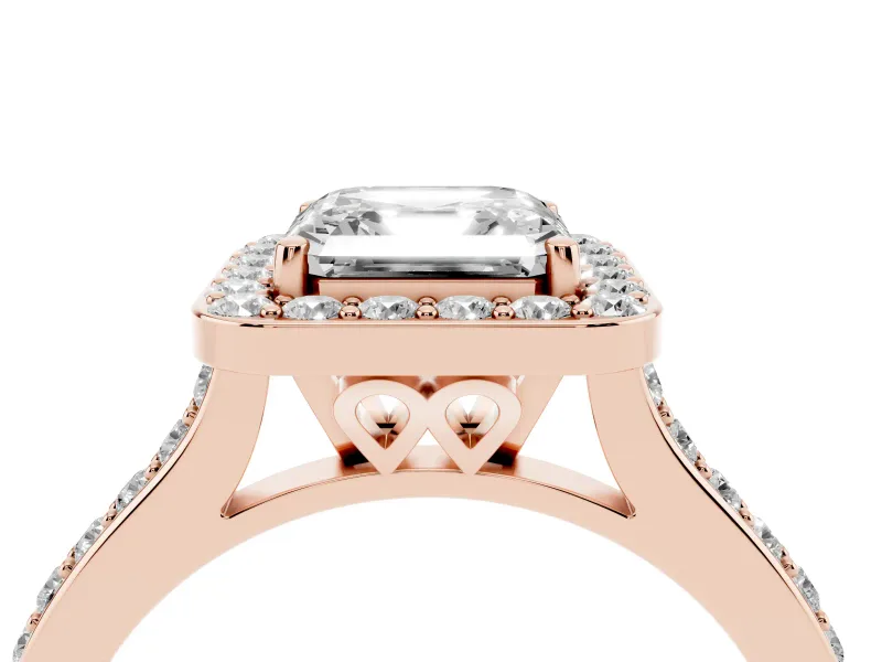 Asscher Cut Pavé Halo Engagement Ring Setting | Rose Gold