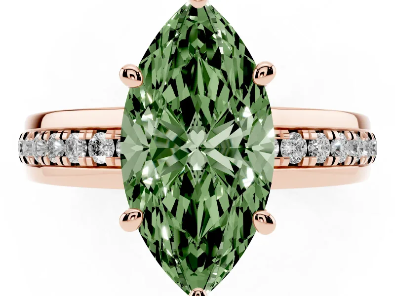 Marquise Channel Set Engagement Ring Setting for a Fancy Green Lab-Grown Diamond | Rope Collar | Rose Gold
