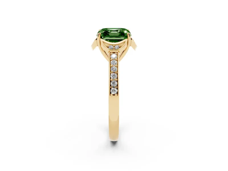 Asscher Cut Floral Pavé Engagement Ring Setting for a Fancy Green Lab-Grown Diamond | Yellow Gold