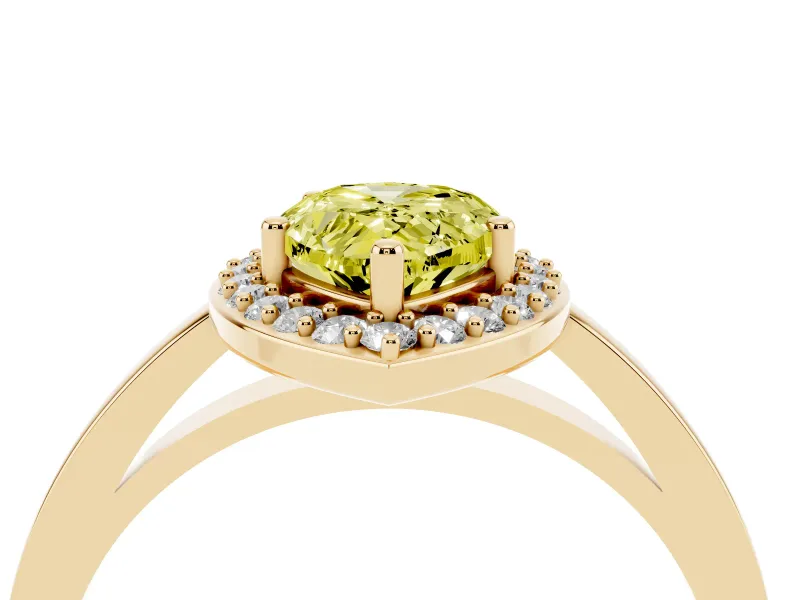 Pear-Shaped Thin Halo Engagement Ring Setting for a Fancy Yellow Lab-Grown Diamond | Slim Plain Band | Yellow Gold