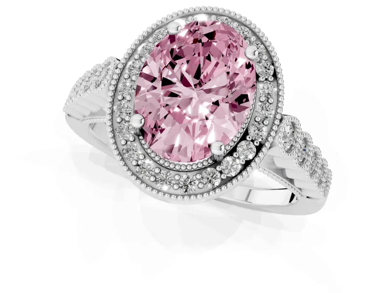 Oval Graduated Milgrain Halo Engagement Ring Setting for a Fancy Pink Lab-Grown Diamond | Platinum
