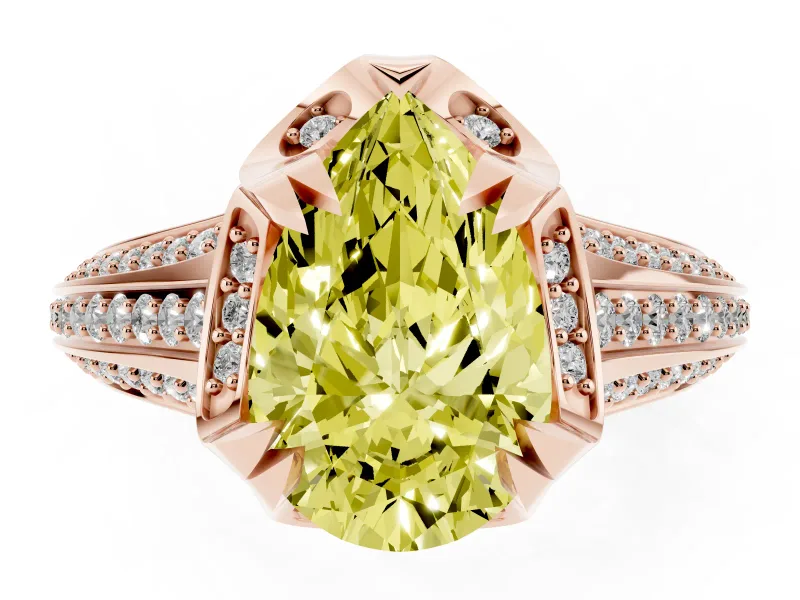 Pear-Shaped Hidden Halo Engagement Ring Setting for a Fancy Yellow Lab-Grown Diamond | Triple Row Pavé Band | Rose Gold