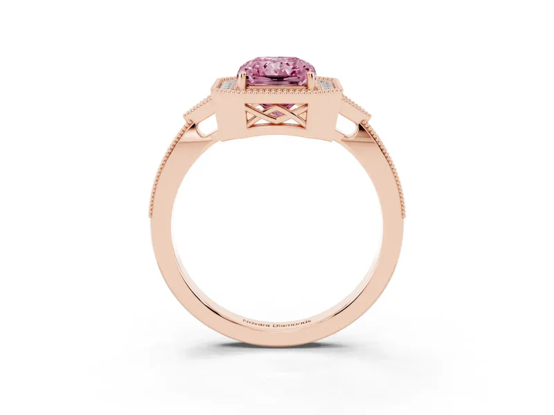 Radiant Cut Milgrain Halo Engagement Ring Setting for a Fancy Pink Lab-Grown Diamond | Graduated Pavé | Rose Gold