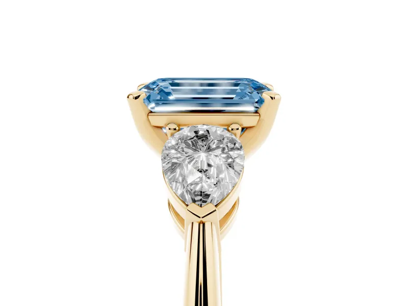 Emerald Cut 3-Stone Engagement Ring Setting for a Fancy Blue Lab-Grown Diamond | Yellow Gold
