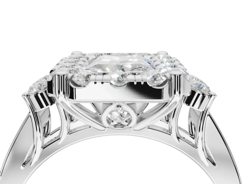 Radiant Cut Halo Side Cluster Engagement Ring Setting | Graduated Channel Band | White Gold