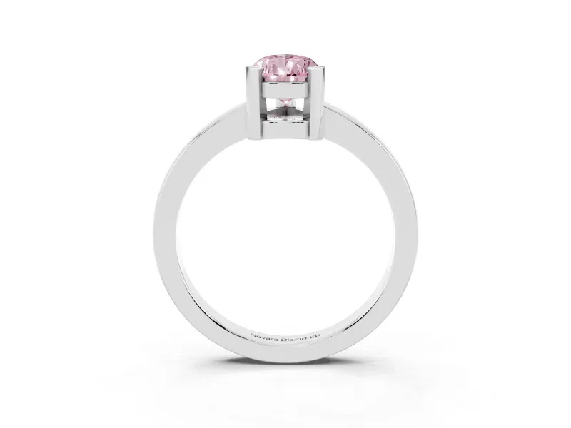 Fancy Pink Pear Cut Diamond Solitaire Ring Set in Silver with Prong Head and Smooth Polished Band