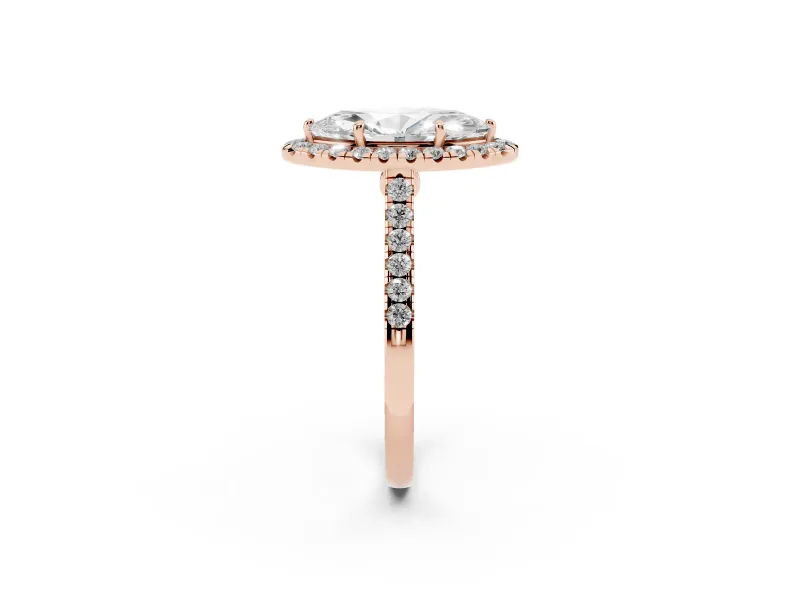Marquise Halo Engagement Ring Setting | Pave Shoulders | Rose Gold