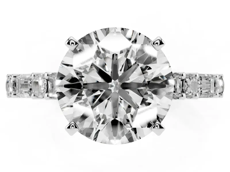 Round Baguette Side Stone Engagement Ring Setting | Alternating Accents | Sterling Silver