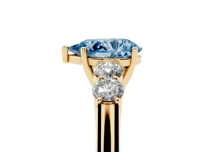 Pear-Shaped 5 Stone Engagement Ring Setting for a Fancy Blue Lab-Grown Diamond | Yellow Gold