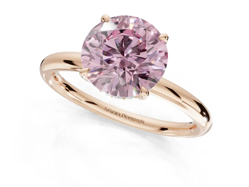 Round Hidden Halo Engagement Ring Setting for a Fancy Pink Lab-Grown Diamond | Rose Gold