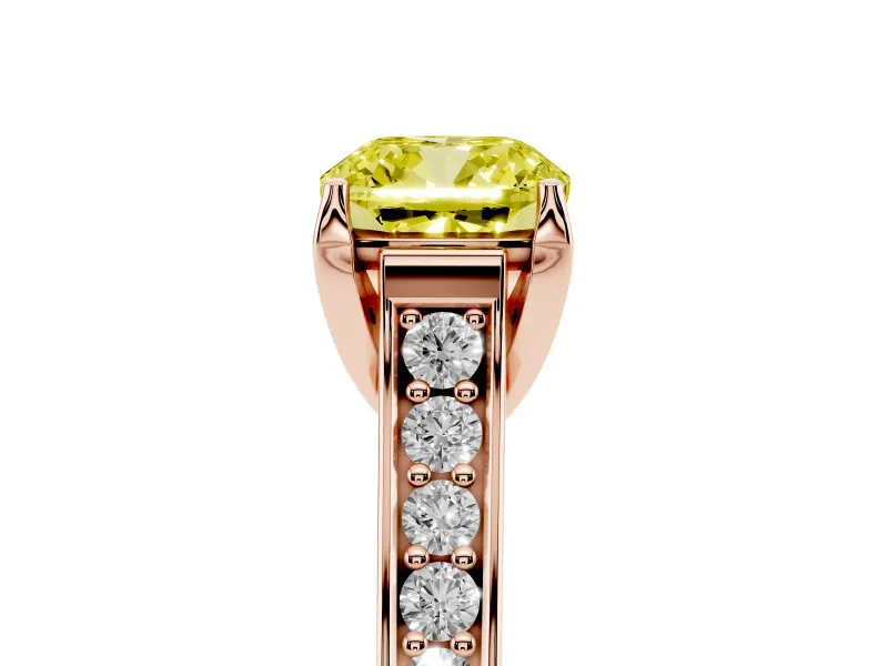 Cushion Cut Graduated Pavé Engagement Ring Setting for a Fancy Yellow Lab-Grown Diamond | Rose Gold