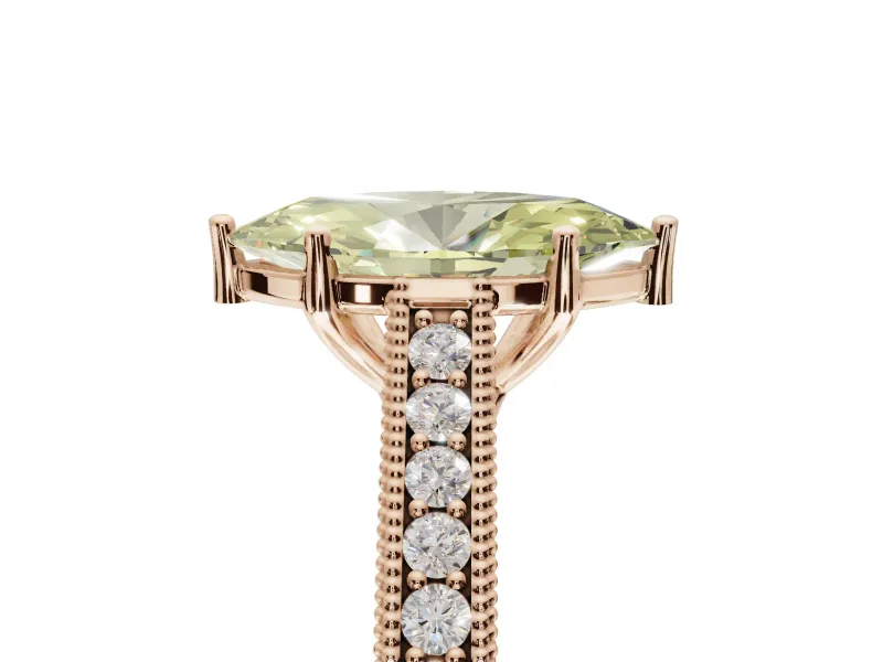 Marquise Vintage Engraved Pavé Engagement Ring Setting for a Fancy Yellow Lab-Grown Diamond | Milgrain Edges | Rose Gold