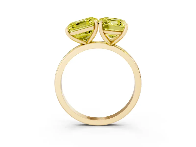 Fancy Yellow Asscher Cut and Emerald Cut Toi Moi Ring Set in Yellow gold with Prong Setting