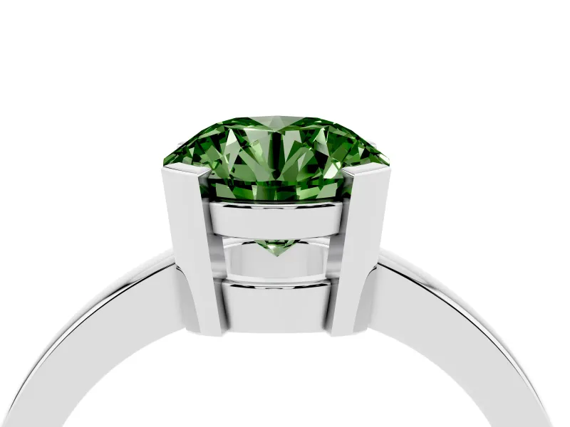 Fancy Green Round Cut Diamond Solitaire Ring Set in Platinum with Prong Head and Smooth Polished Band