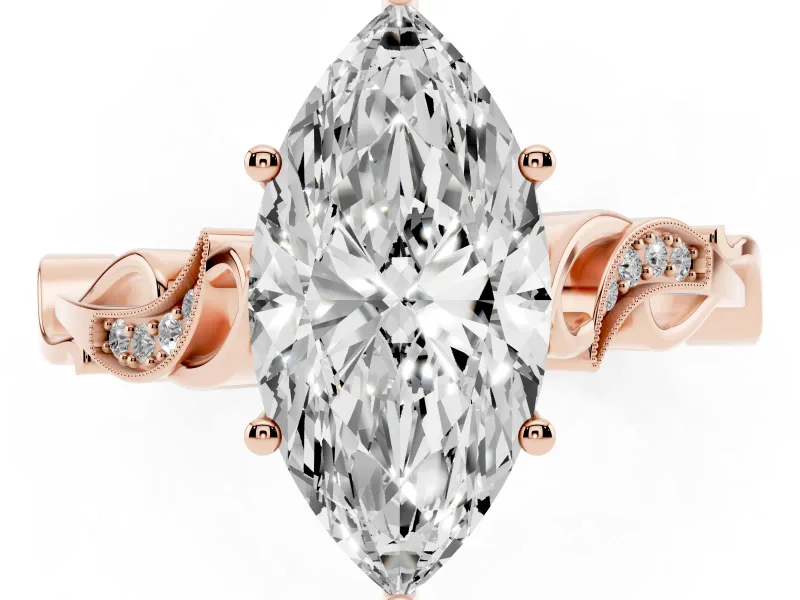 Marquise Vintage Vine Solitaire Engagement Ring Setting | Milgrain Leaves | Rose Gold